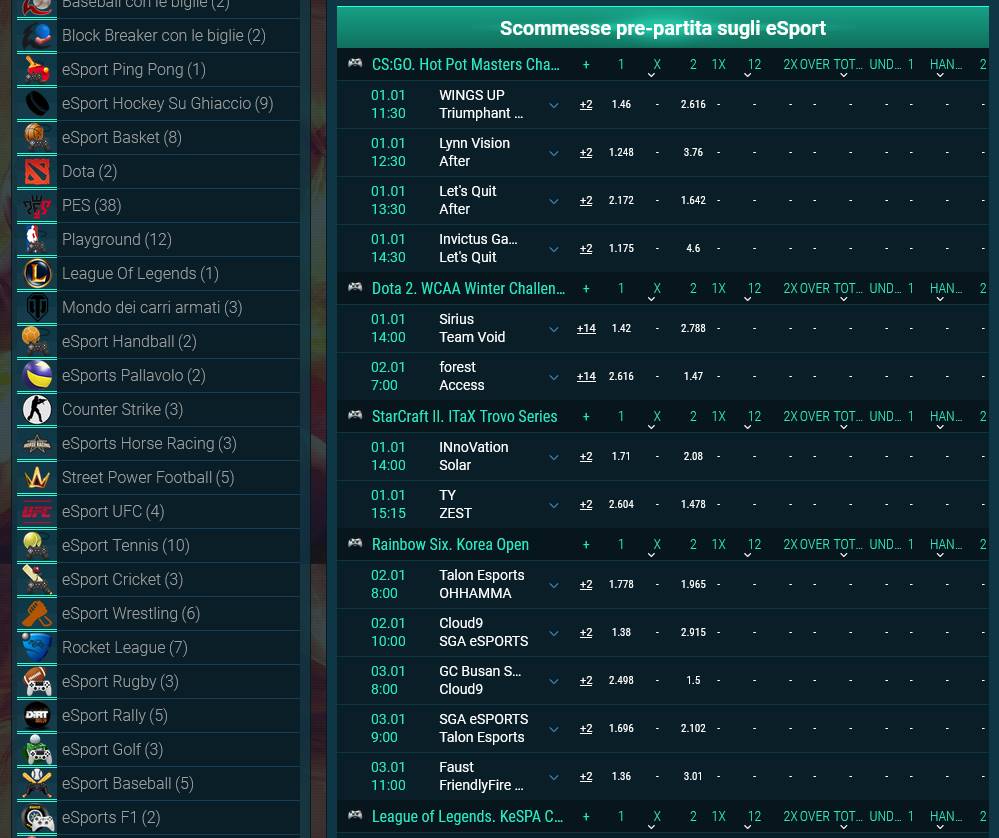 Tornei Esport disponibili