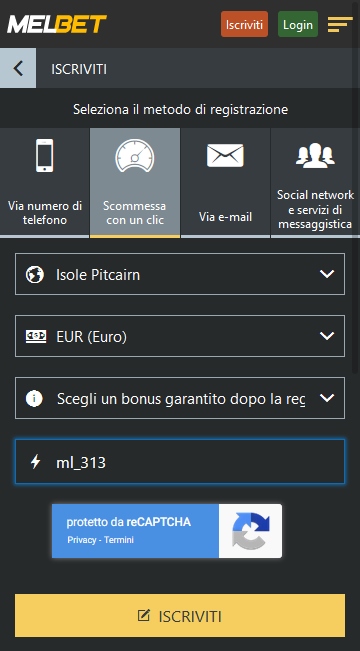 Registrazione in 1 click